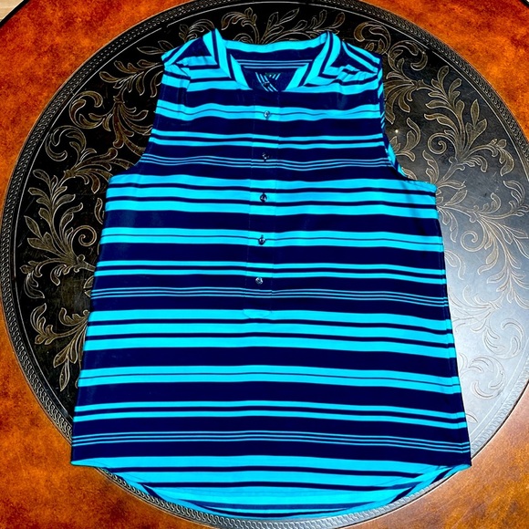 J. CREW Sleeveless Popover Sleeveless Striped Navy Teal Blouse Size 6 - Picture 5 of 8